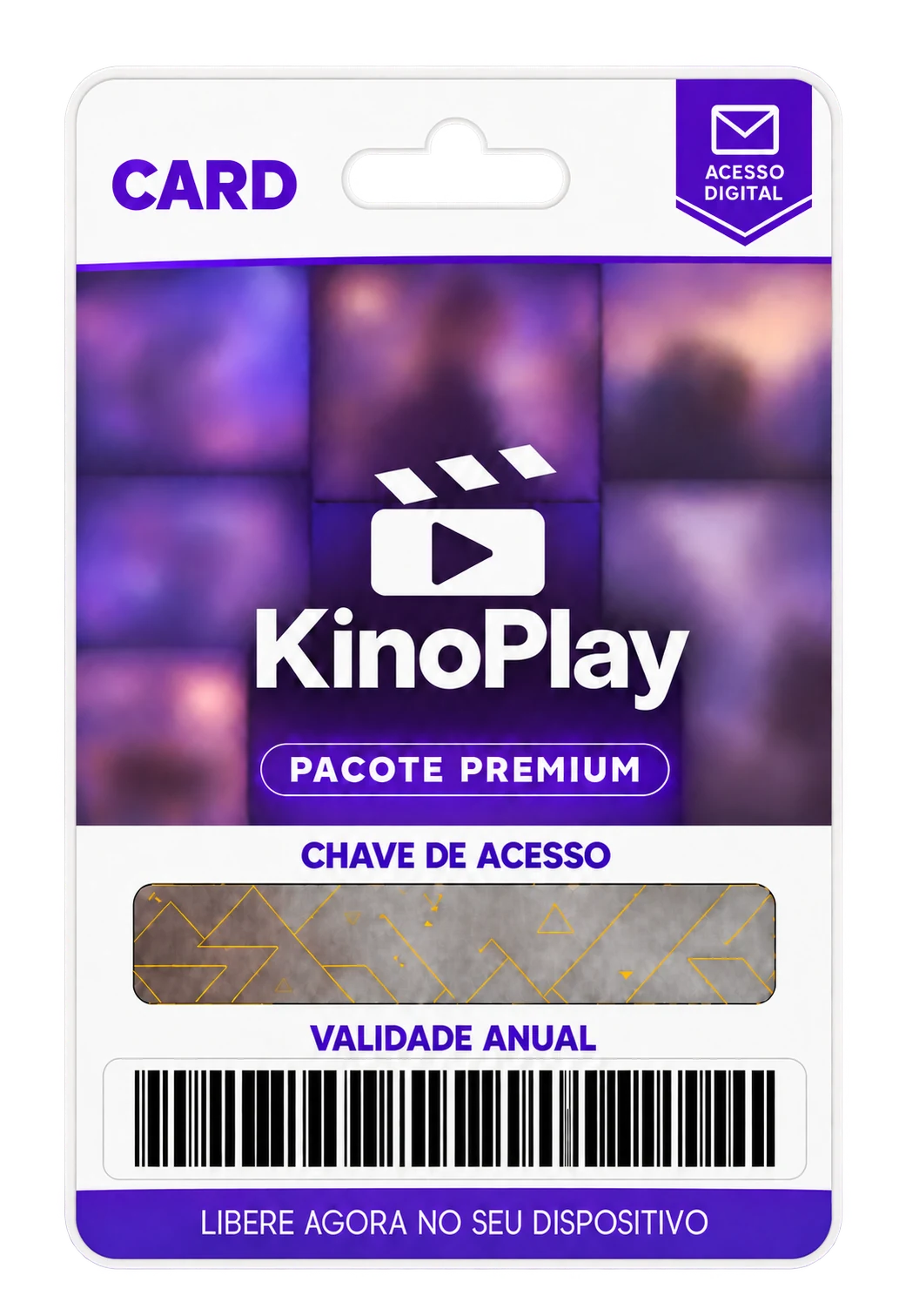 Cartão KinoPlay Pacote Premium com chave de acesso e validade anual para liberar no seu dispositivo