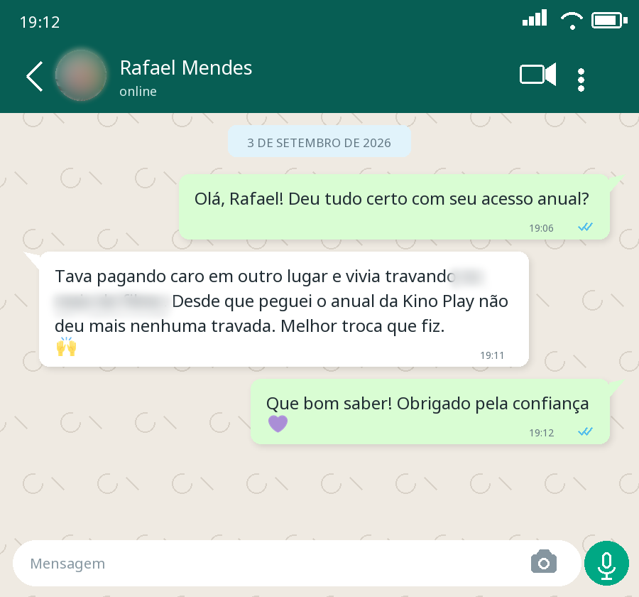 Captura da avaliação de Rafael Mendes no WhatsApp